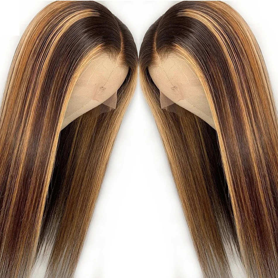Transparent Lace Front Wig Straight Highlight Honey Blonde Piano Color 13X6x1 Pre Plucked Hair Wigs 150%Density 2