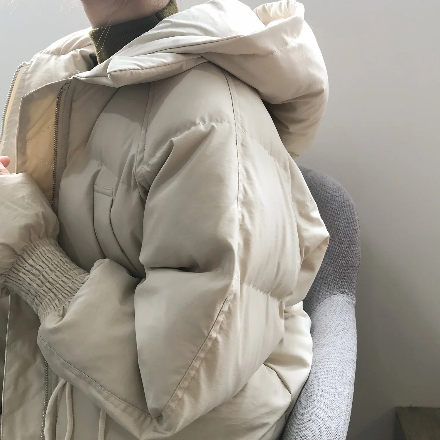 Mooirue Осень Зима Повседневное корейское пальто куртка женская хлопковая стеганая одежда манжета Тяговая веревка свободная хлопковая одежда