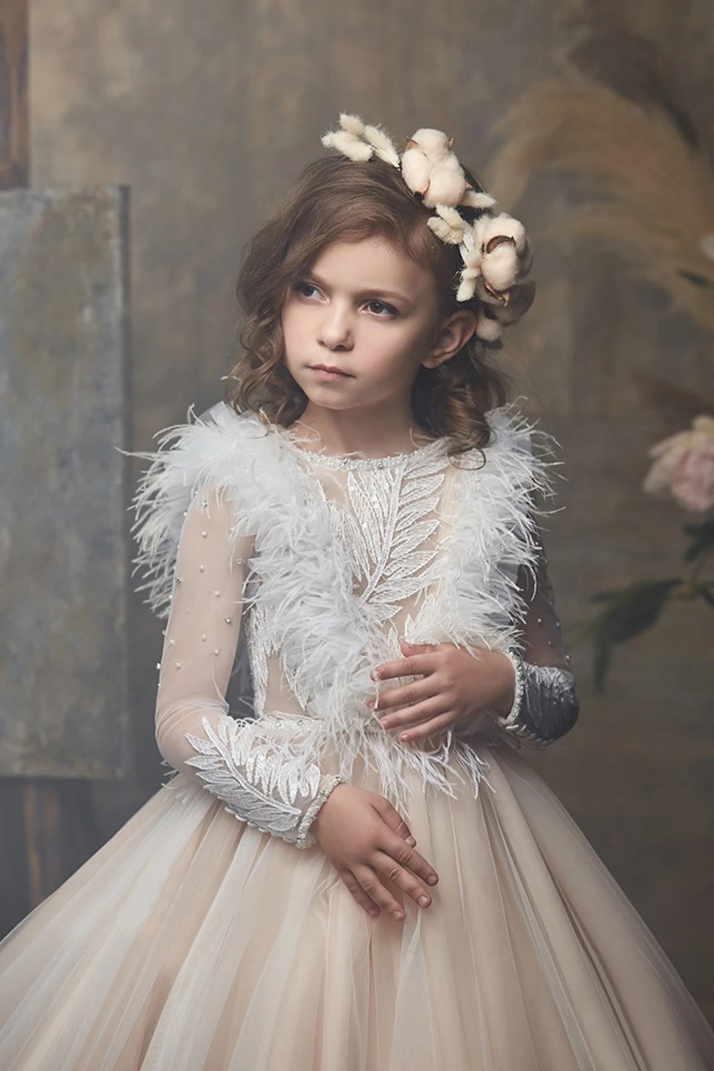 Страусиные Платья с цветочным узором для девочек на свадьбу, кружевная Апликация, платья для первого причастия, платье с пятнами