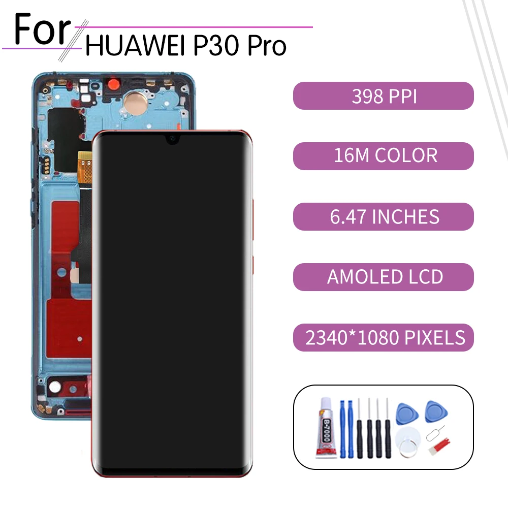 US $131.03 100 ORIGINAL For HUAWEI P30 Pro LCD Touch Screen Digitizer Assembly For Huawei P30 Pro Display with Frame Replacement VOGL29