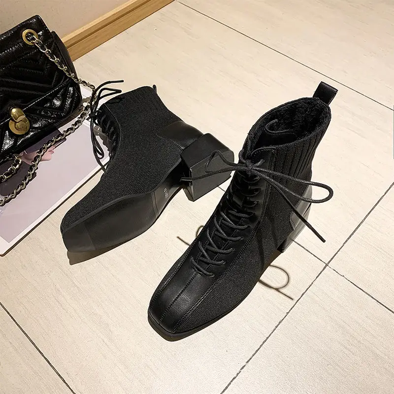 2020 Winter Women's Shoes New Korean-Style All-match Killer Booties Chelsea Net Red Thin Boots Elastic Cloth High Heel Boots