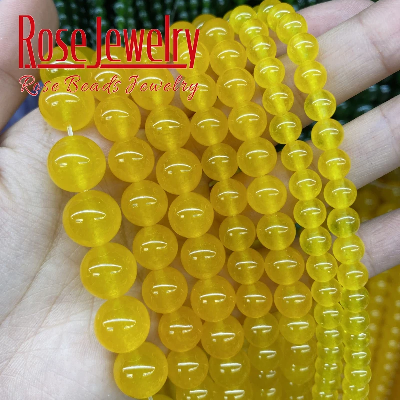 

Natural Stone yellow Jades Chalcedony Beads Round Loose Spacer Beads 4mm -14mm 15"Strand DIY Charm Bracelet For Jewelry Making