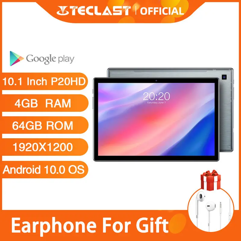 Sıcak satış Teclast P20HD 10.1 inç tablet Android 10.0 OS 4GB RAM 64GB ROM 1920 × 1200 6000mAh pil AI-hız