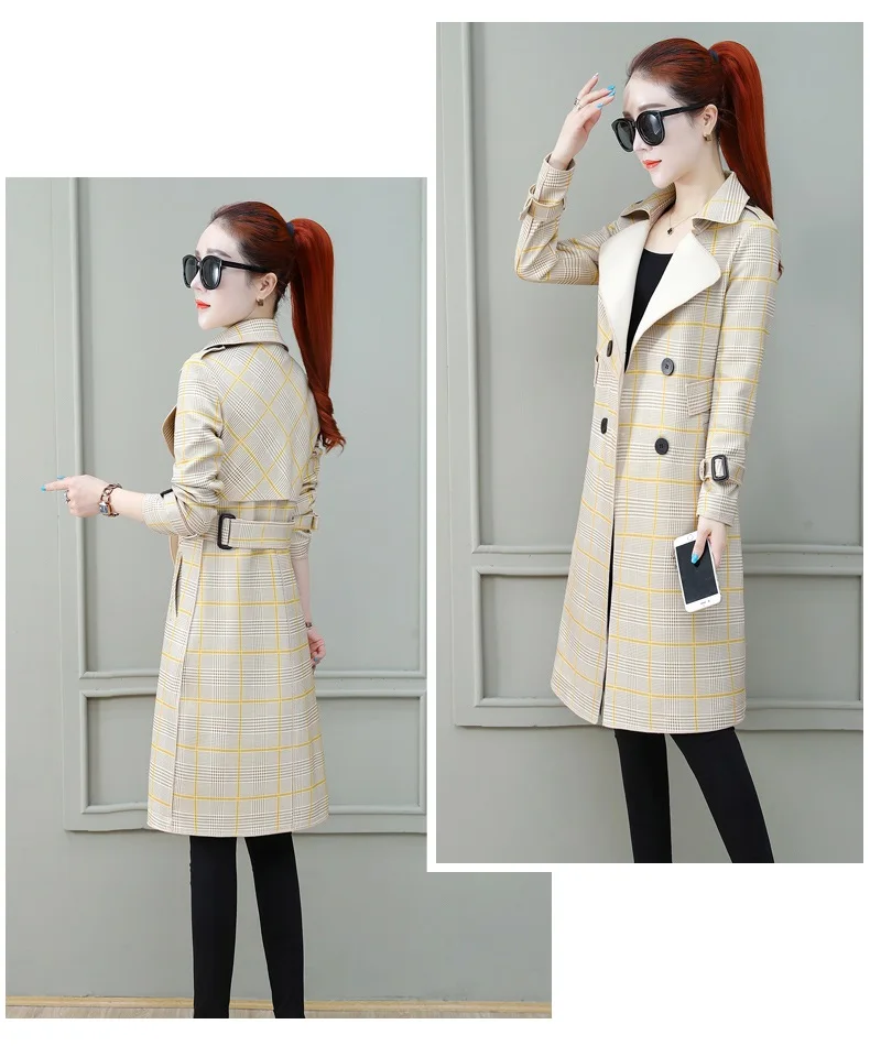 Autumn deer velvet plaid jacket female was thin spring fashion windbreaker coat ladies medium long windbreaker women's jackets
