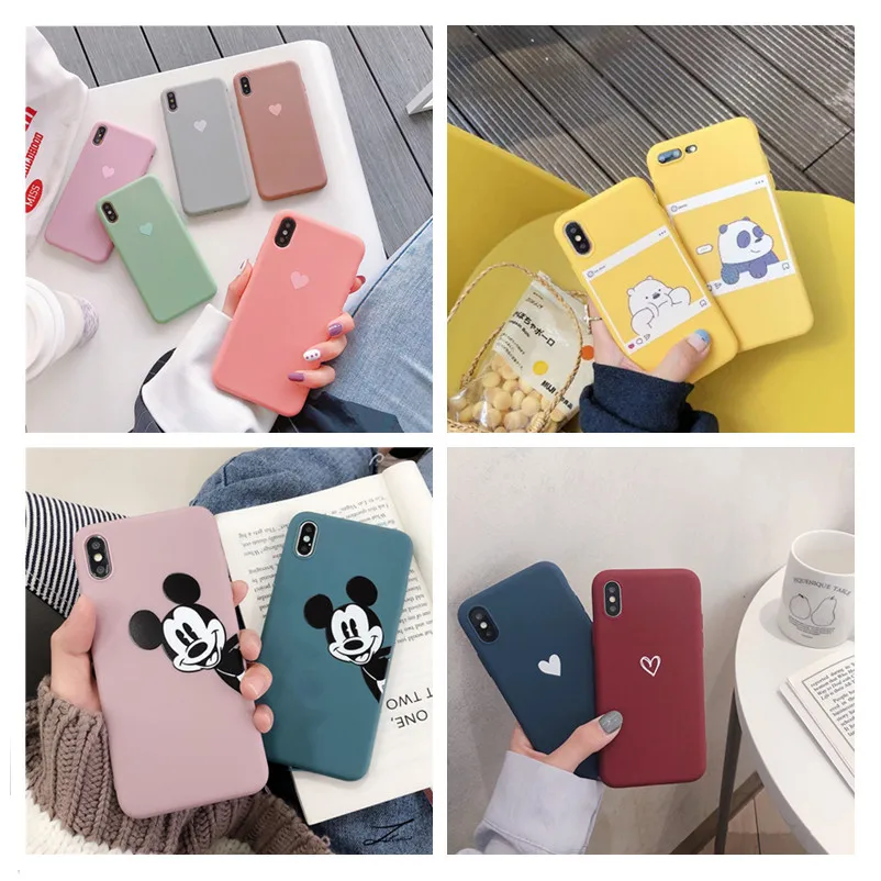 

Cute Mickey Protect Soft TPU Case For iPhone 6S 6 S Matte Back Coque For iPhone X XS Max XR 7 8 Plus 5 5S SE Cartoon Phone Cases