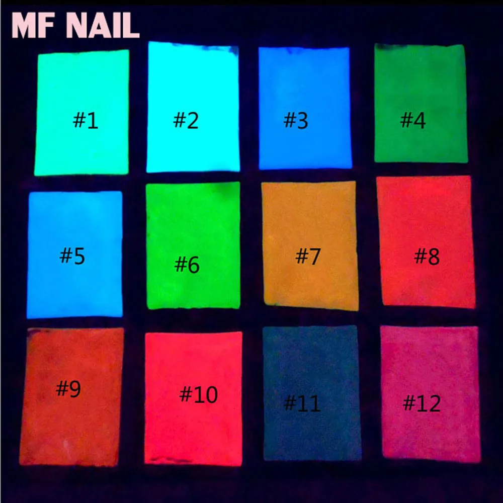 10g Neon Phosphor Luminous Powder 12 Colors Longest Lasting Glow In Dark Nail Dust Fluorescent Effect Powder For Nails G104(1) nail powder nail pigment fluorescent pigment luminous pigment
