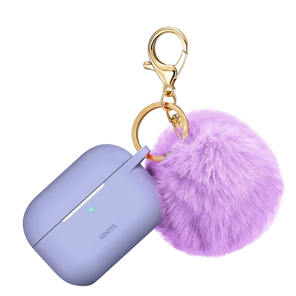 ESR защитный чехол для AirPods Pro Мягкий Тонкий силиконовый чехол с меховым помпоном брелок Видимый передний светодиодный чехол для AirPods Pro