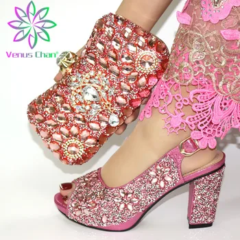 

Latest Design Shoes and Bag Set African Sets 2020 Woman Italian Shoes and Bags Set Decorated with Rhinestone Matching Shoes Bags