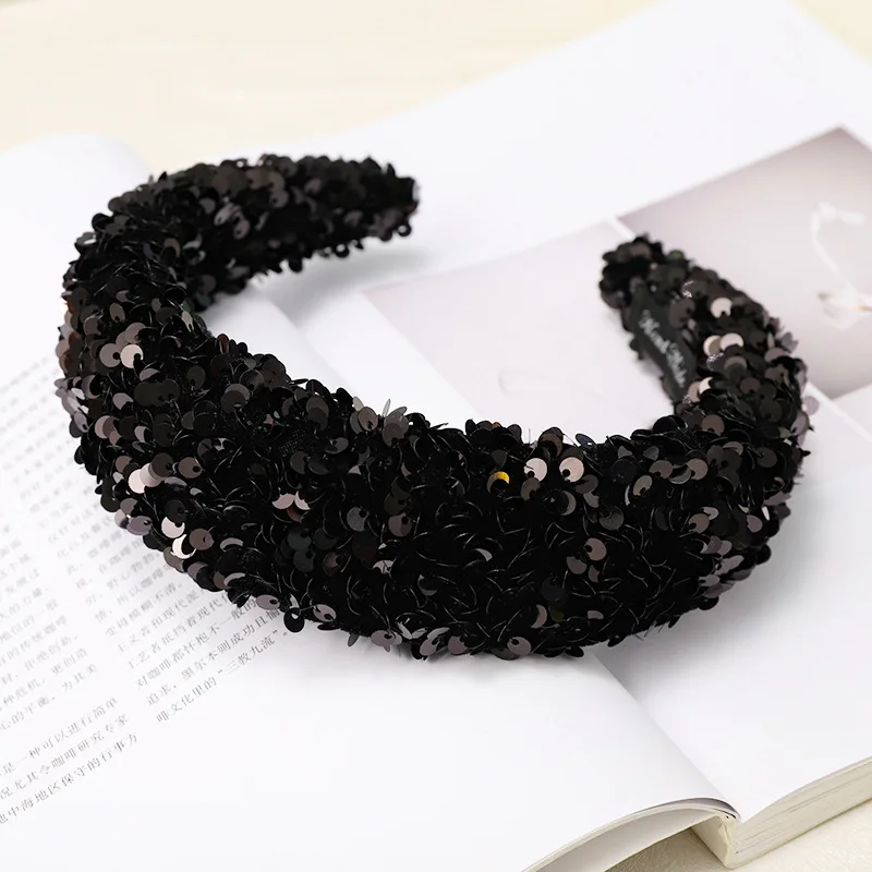 Vintage Fish scale Bright Sequins Hair Bands For Women Headband Hoop For Hair Accessories Girls bandeau cheveux haarband - Цвет: C587 black