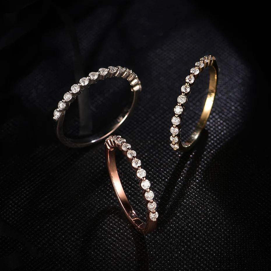 Kuololit 585 14K 10K Rose Gold Bubble Ring for Women Moissanite Solitaire Ring Matching Half Eternity Wedding Band Engagement