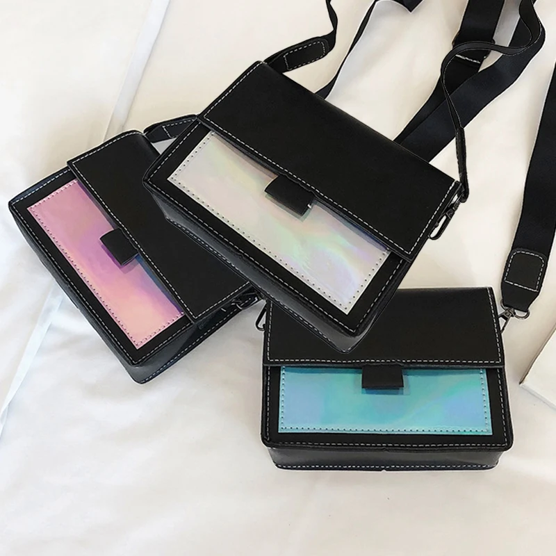 

Reflective Women Shoulder Bag Fashion PU Leather Small Square Bag Casual Messenger Bag Mini Mobile Phone Bag
