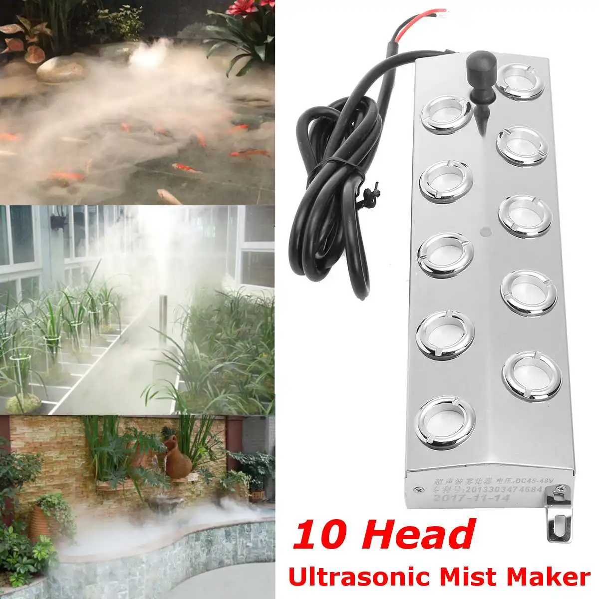 

DC 48V New Ultrasonic Atomizer Industrial Humidifier Fog Machine Parts 5Kg/H Ultrasonic Mist Maker Fogger 10 Head 250W