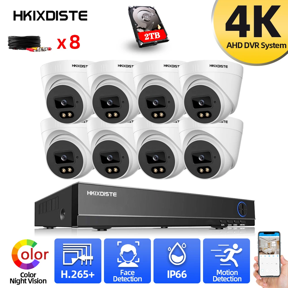 

HD H.265 8CH CCTV DVR Security Camera System Set 8MP Outdoor Full Color Night Vision Dome Camera Video Surveillance System Kit