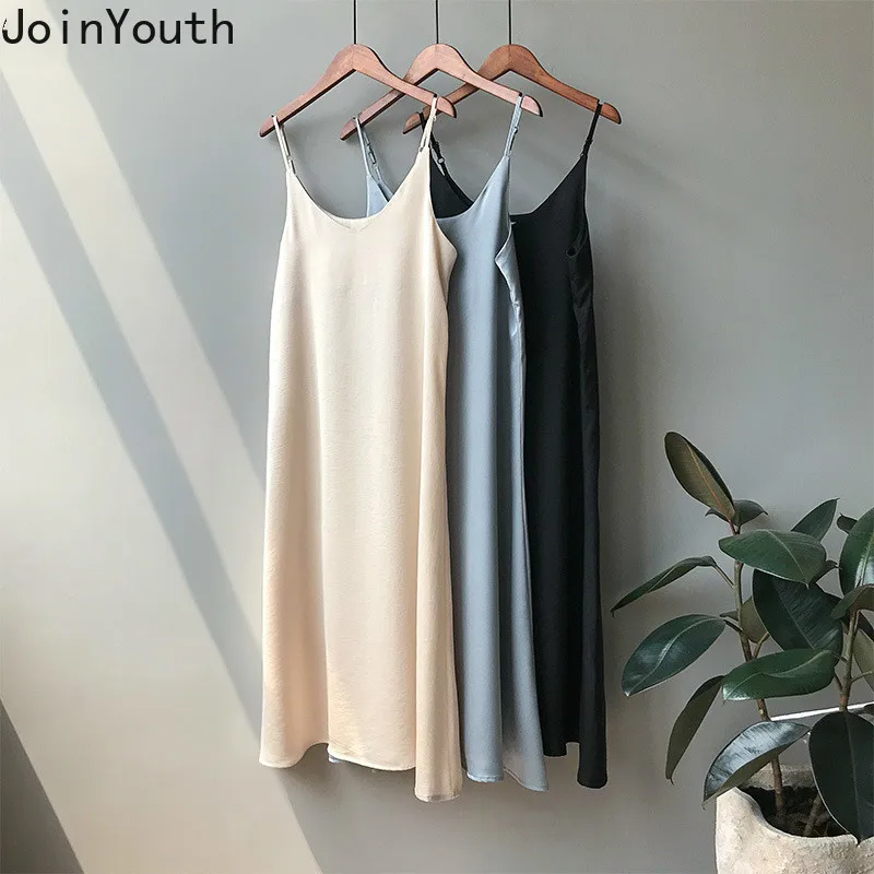 Sexy Dresses Vintage Satin Joinyouth Elegant Long V-Neck Korean Summer Vestidos Lady