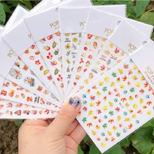 10pcs Maple Leaves 3D Nail Stickers Fall Leaf Flowers Line Sliders For Nails Self Adhesive Stickers Autumn Manicuring Decals WG