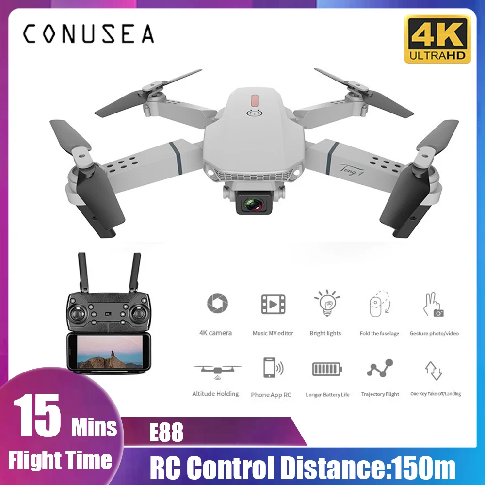 

E88 4k Pro Mini Drone 4k with Camera dronesHD WiFi FPV Altitude Holding Foldable Helicopter RC Quadcopter Selfie pocket Dron