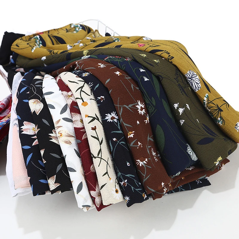 

10pcs/lot Printing Bubble Chiffon Hijab Scarf Women Design Flower Shawls Headscarf Solid Color Muslim Wraps Hijab Scarves