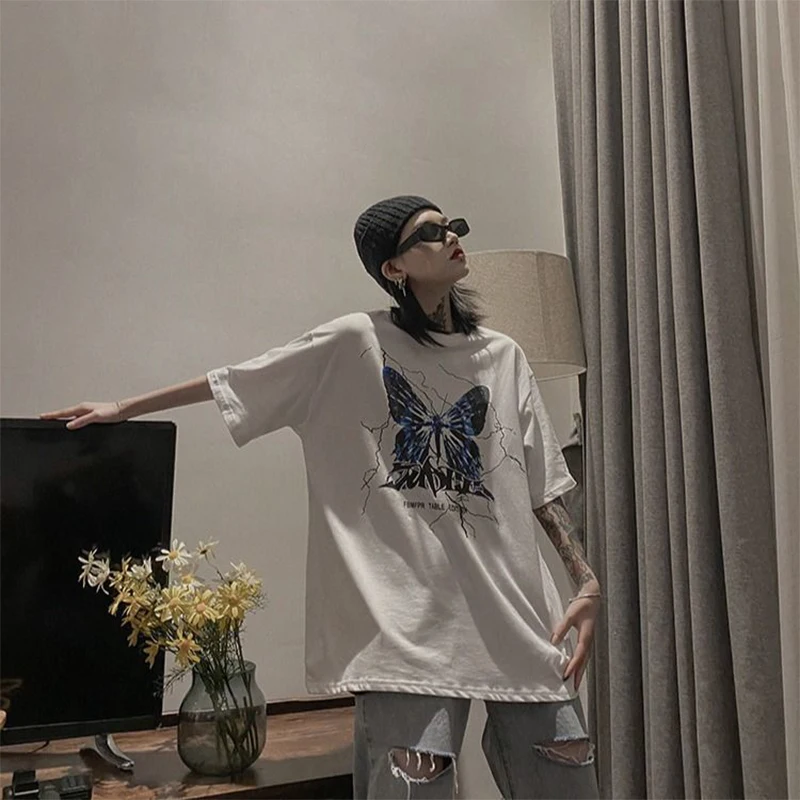 letters print pink T-shirt women tee girl tops Goth clothes tee butterfly top женские футболки Harajuku style cartoon cute Devil