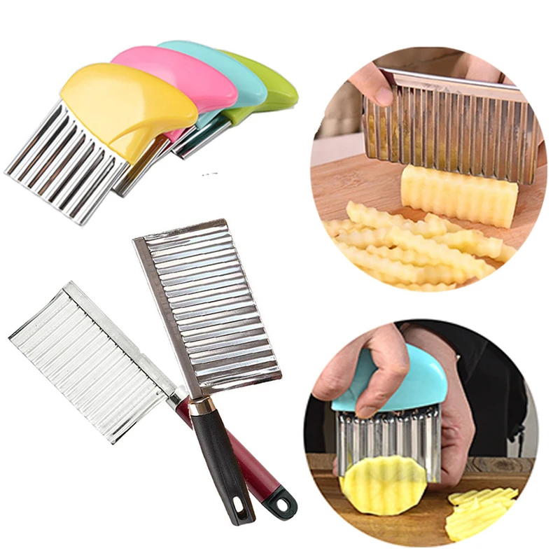 Stainless Steel Potato Chip Slicer Dough Vegetable Fruit Crinkle Wavy Slicer Knife Potato Cutter Chopper French Fry Maker