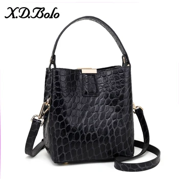 

Alligator Bucket Bags Women's Bags Handbags 2020 Retro Totes Ladies Genuine Leather Shoulder Messenger Bags Black Fashion