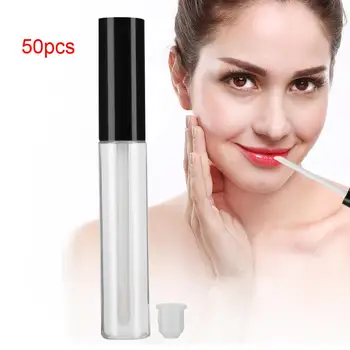 

Matte Lip Gloss 50pcs Refillable Lip Gloss Bottle DIY Empty Lip Oil Tube Container Makeup Tool (10ml/pc Black Cap) Lip Makeup