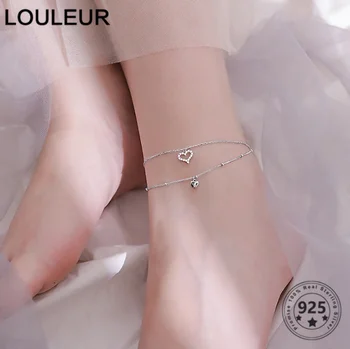 

Louleur Korean 925 Sterling Silver Anklets Individuality Double Zircon Love Pendant Anklets Simple For Woman Daily Fine Jewelry