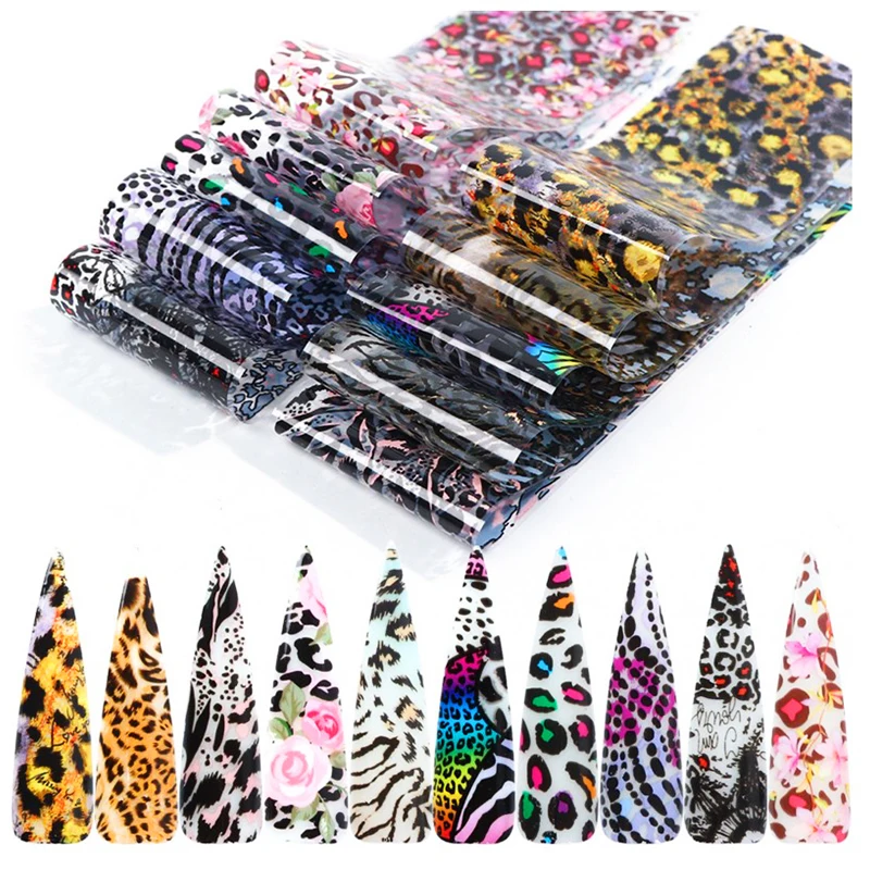 

10 Pcs/Set Leopard Nail Foils Nail Art Transfer Stickers Decals Nails Design Decorations 20*4cm DIY Sticker Decoration
