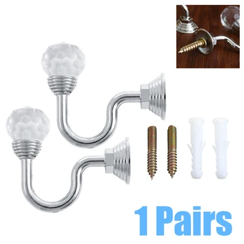 

2pcs Hanger Metal Silver Crystal Wall Curtain Hooks Home Mounted Tie Back Clothing Holder Window Dressing Tool kit