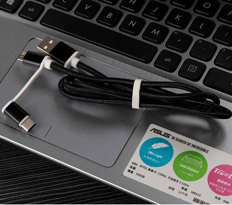 2 в 1 USB кабель type C Micro USB кабель для быстрой зарядки многофункциональный USB C нейлоновая оплетка для samsung S9 Android кабели для мобильных телефонов - Цвет: Black