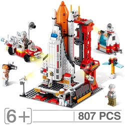 Bloques de construcción de lanzadera espacial para niños, centro de lanzamiento de cohete espacial, bloques de ensamblaje de partículas pequeñas, juguetes de regalo