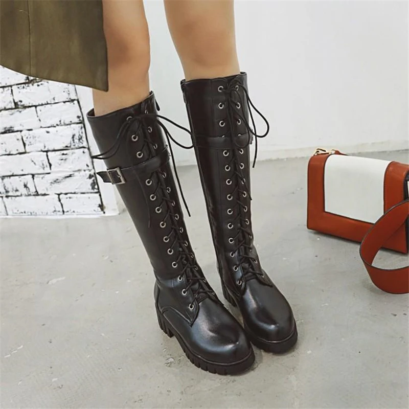 

2020 new autumn and winter large size thick with lace Knight high boots long boots Martin boots