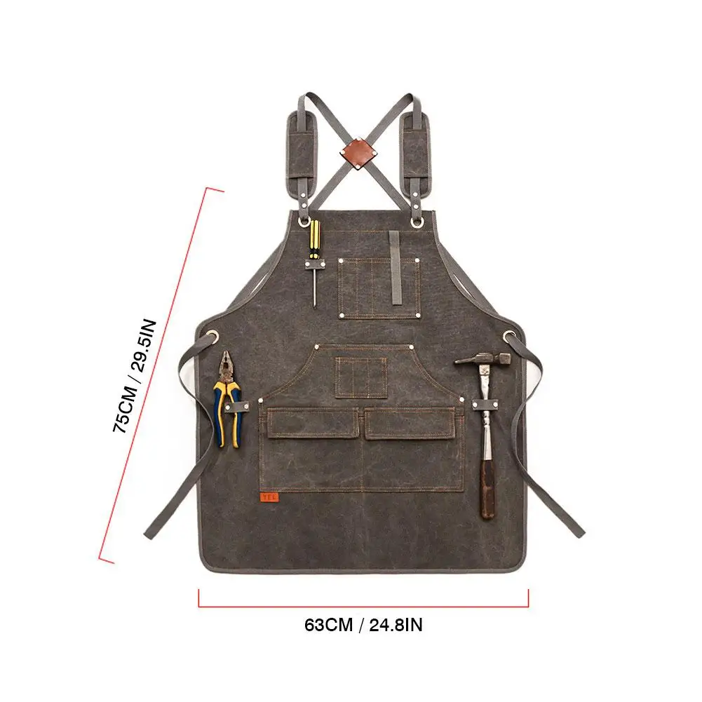 Tool Apron Men Women Adjustable Waxed Canvas Apron Heavy Duty Utility Apron with Pockets for Woodwork Room Craft Workshop bucket tool bag