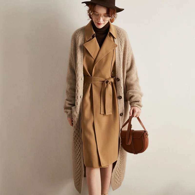 women's beige cardigan cashmere sweaters long sleeve plus size loose Female knitwear high quality 2