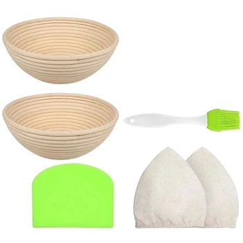

Round Bread Proofing Basket Kit Bowl Set of 2 Sourdough Natural Rattan Proofing Baskets 9 Inch with Dough Scraper Cloth Liner Ba