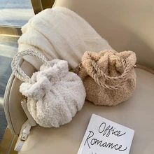 Маленькая сумка из чистой красной шерсти для девочек Новая модная сумка в Корейском стиле стильная переносная сумка-мешок