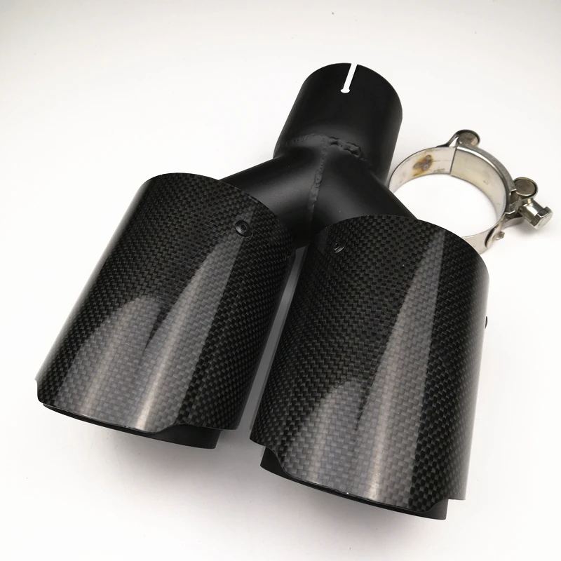 

1 Pieces: Double Exhaust End Tip Real Carbon Fiber Universal Exhaust Pipes Tail Tip