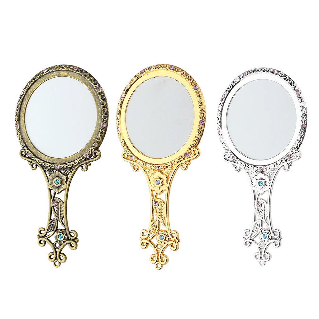 

Vintage Makeup Mirror Portable Handheld Vanity Table Compact Mirrors for Salon Home Travel Hotel Use ( Ellipse Shaped )