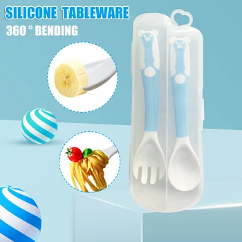 

Baby Spoon Fork Set Food Bending Feeding Elbow Training Twisting Bendable Tableware MSU88