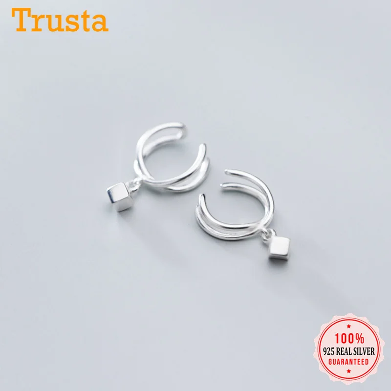 

Trusta 100% 925 Sterling Silver double layer Square Ear Cuff Clip On Earring For Women Without Piercing Earing Jewelry DS1874