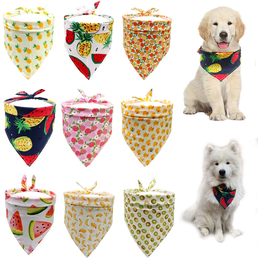 Dog Bandanas Bibs Pet Scarf Adjustable Fruit Print Washable Dog Bow Ties Collar Pet Saliva Triangle Towel Dog Accessories