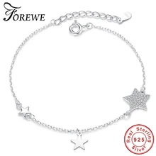 Серебро 925 пробы, звезды, очаровательный браслет, прозрачный, циркон, браслет-цепочка с кристаллами для женщин, Femme, модное ювелирное изделие, рождественский подарок