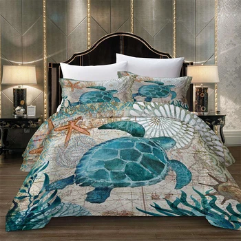 

BEST.WENSD Digital Printing bedding set luxury Turtle Marine animal queen size comforter sets duvet cover pillowcover bed sets