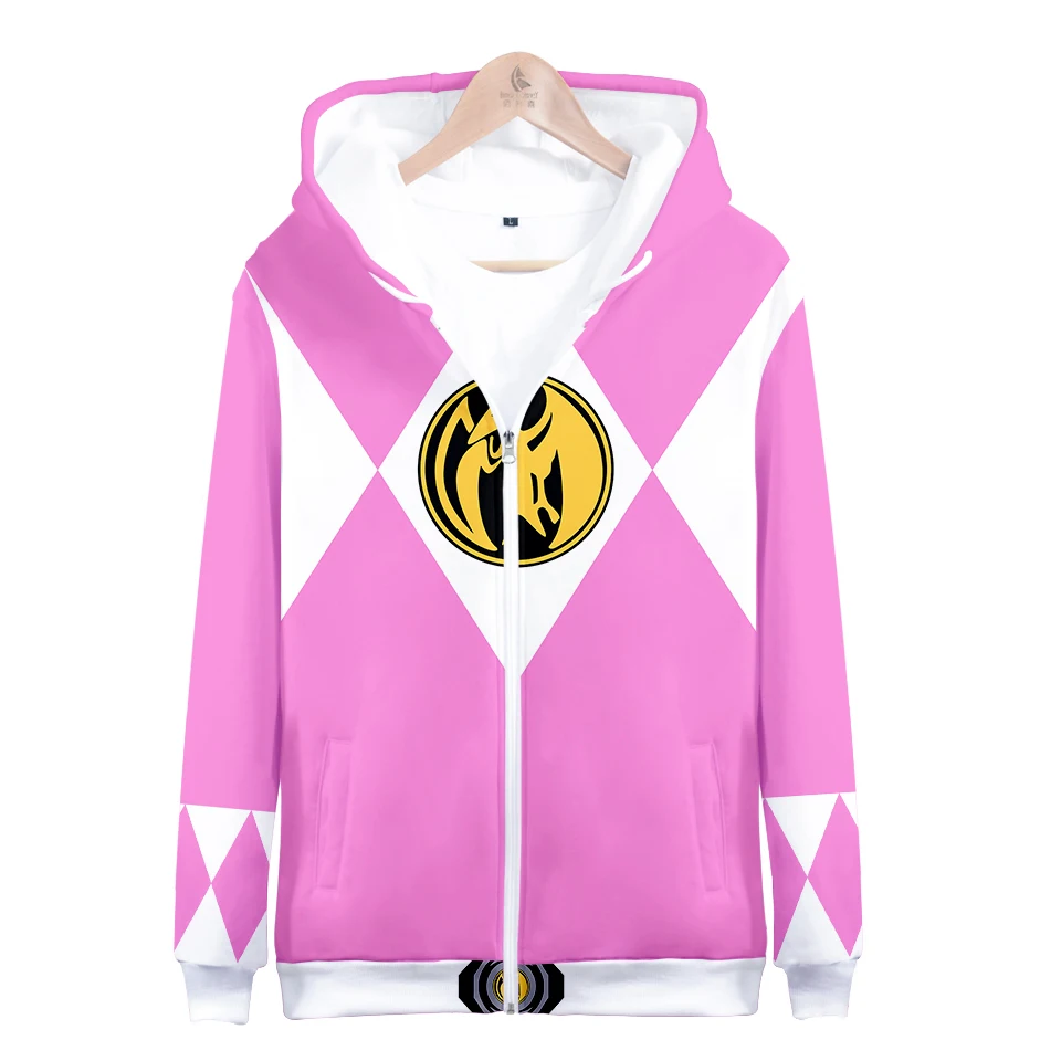 Лидер продаж, толстовки с капюшоном на молнии с 3D принтом power Rangers для мужчин и женщин, осенняя Толстовка с принтом power Rangers для мальчиков и девочек, черные и белые толстовки с 3D молнией