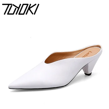 

Tuyoki Sexy Simple Shoes Women Genuine Leather High Heel Sandals Pointed Toe Summer Shoes Women Thin Heel Slippers Size 34-39