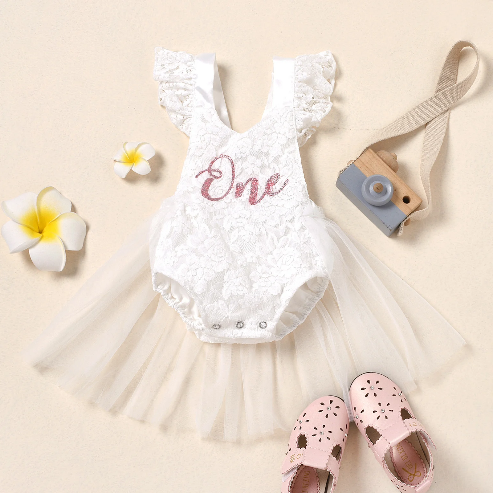Newborn Baby Girls Romper Dress Mesh Lace One Letter Print Party Dress Summer Costume,baby rompers,baby jumpsuit,baby clothing