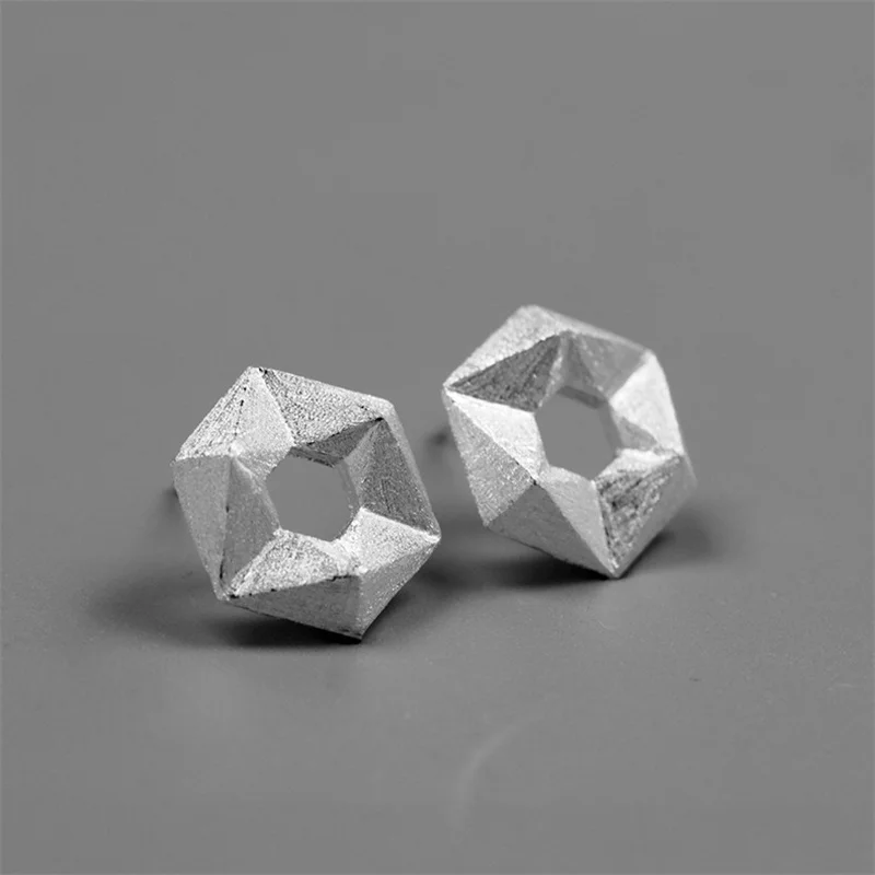 Женские Геометрические серьги гвоздики с 3D шестигранником INATURE из стерлингового