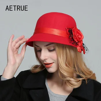 

Pure Dome Woolen Women Fedora Female Spring Winter Hats For Women Fedoras Floral Solid Wool Lady Gorras Wide Brim Girls Fedoras