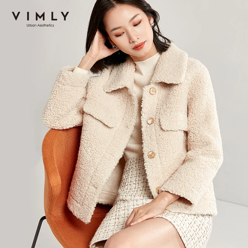 Faux-Fur-Coat Vimly Women Outwear Thick Winter for Autumn Elegant Lapel Single-Breasted