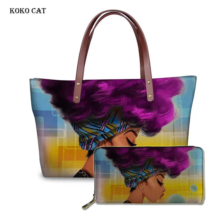 Koko cat 2 шт./компл. Для женщин Сумки черный искусства АФРИКАНСКАЯ ДЕВУШКА печать