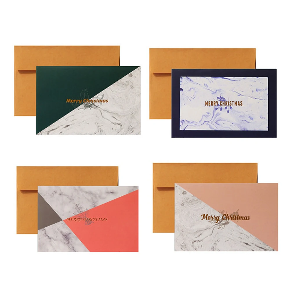 Высококачественные рождественские открытки с конвертами из скандинавского мрамора, контрастные рождественские поздравительные открытки с горячей штамповкой